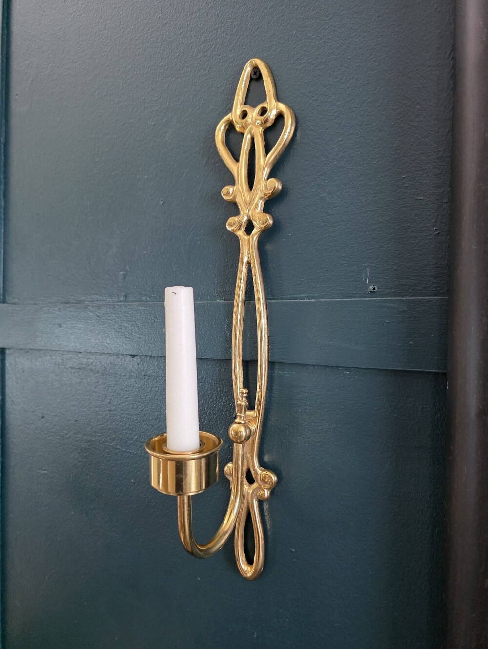 Brass Ornate Long Taper Candle Holder Wall Sconce 17'
